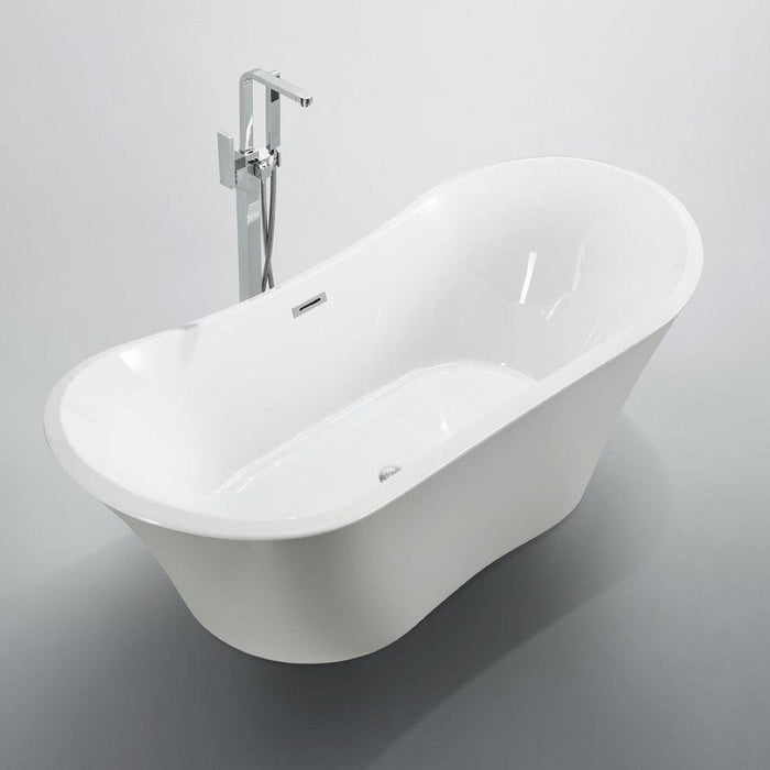 Bellaterra Home Ancona 71" x 26" Glossy White Oval Acrylic Freestanding Double Slipper Soaking Bathtub - Luxe Vanity & Tub