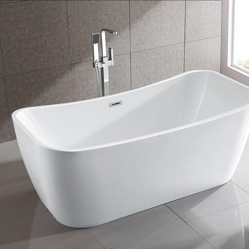 Bellaterra Home Arles 67" x 26" White Rectangle Acrylic Freestanding Double Slipper Soaking Bathtub