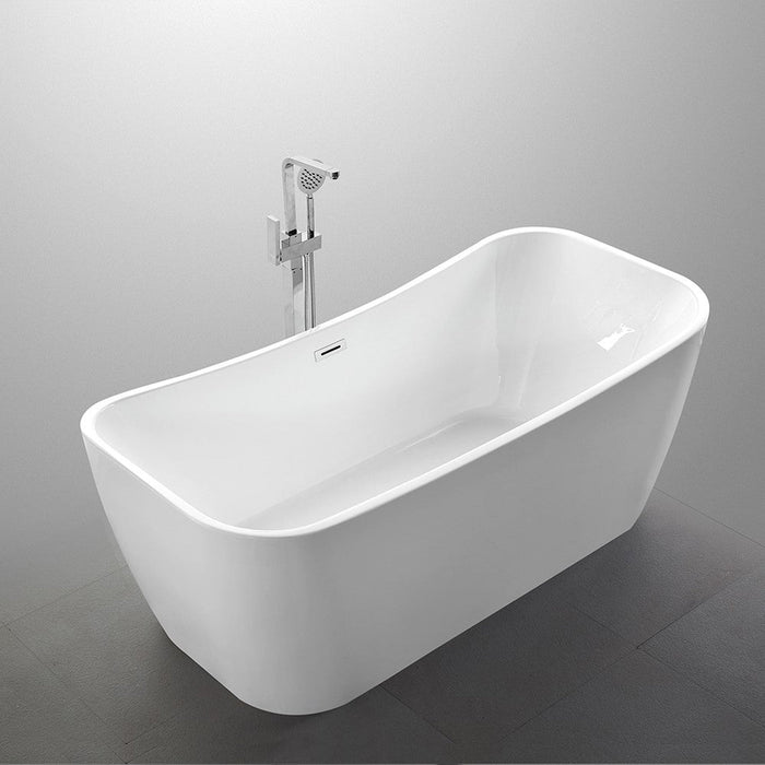 Bellaterra Home Arles 67" x 26" White Rectangle Acrylic Freestanding Double Slipper Soaking Bathtub - Luxe Vanity & Tub