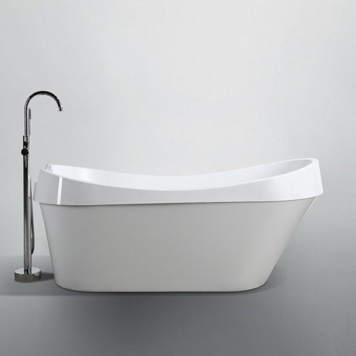 Bellaterra Home Barletta 66" x 30" Glossy White Oval Acrylic Freestanding Slipper Soaking Bathtub - Luxe Vanity & Tub