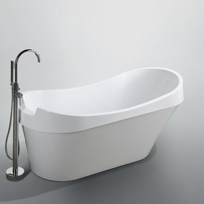 Bellaterra Home Barletta 66" x 30" Glossy White Oval Acrylic Freestanding Slipper Soaking Bathtub - Luxe Vanity & Tub