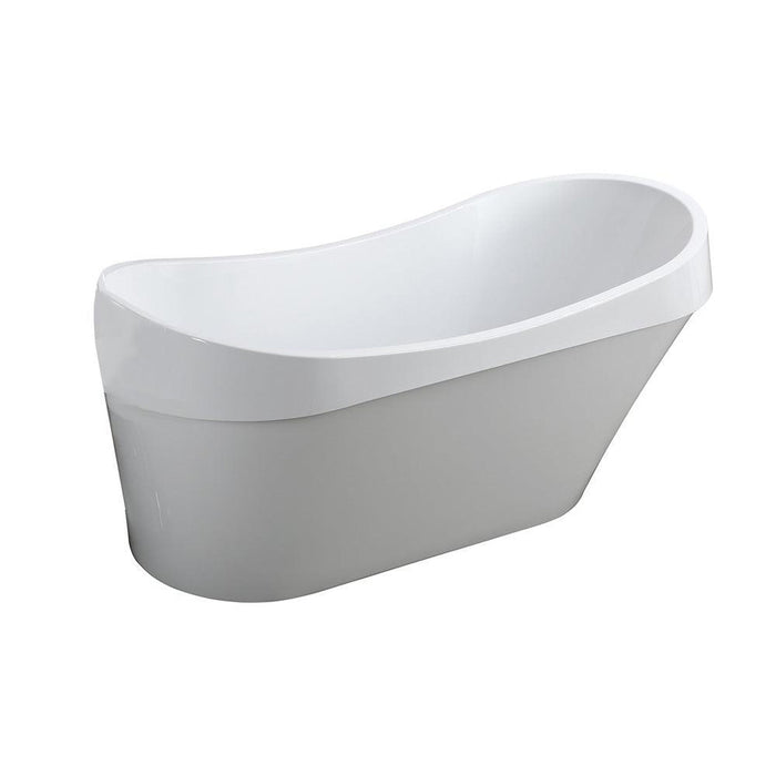 Bellaterra Home Barletta 66" x 30" Glossy White Oval Acrylic Freestanding Slipper Soaking Bathtub - Luxe Vanity & Tub