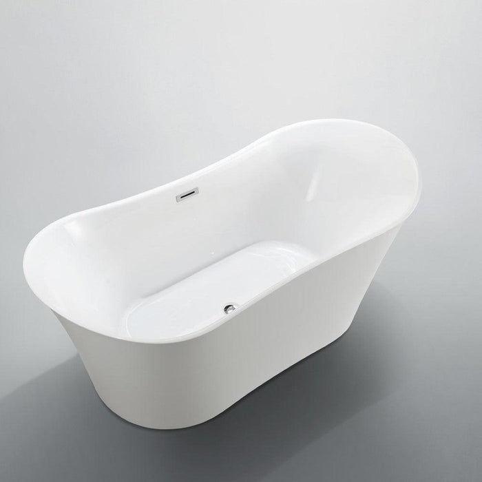 Bellaterra Home Bergamo 67" x 30" Glossy White Oval Acrylic Freestanding Double Slipper Soaking Bathtub - Luxe Vanity & Tub