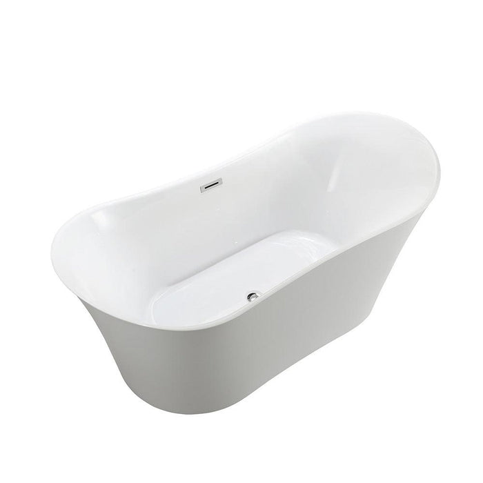 Bellaterra Home Bergamo 67" x 30" Glossy White Oval Acrylic Freestanding Double Slipper Soaking Bathtub - Luxe Vanity & Tub