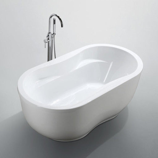 Bellaterra Home Brescia 65" x 24" Glossy White Oval Acrylic Freestanding Soaking Bathtub - Luxe Vanity & Tub