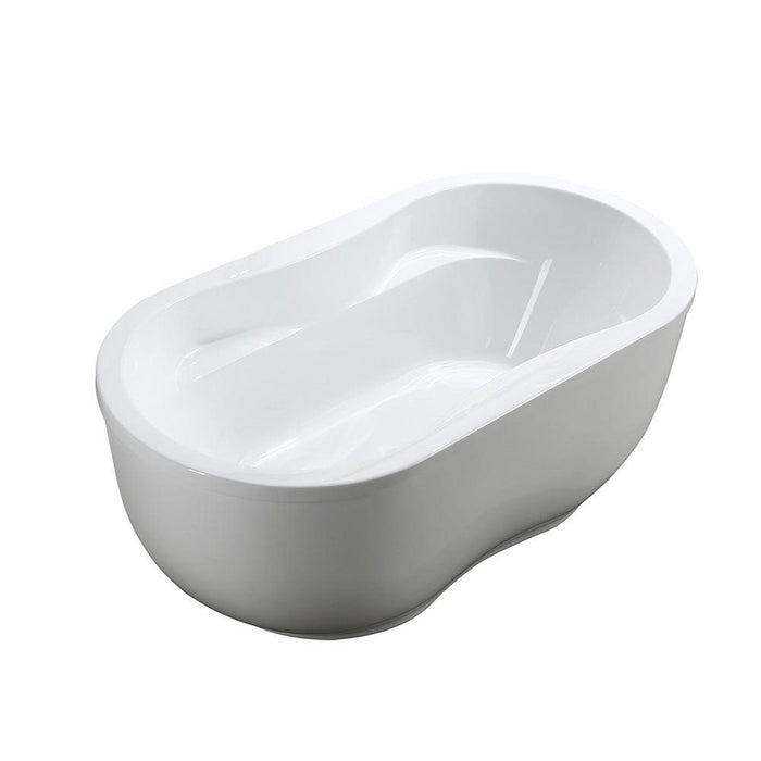 Bellaterra Home Brescia 65" x 24" Glossy White Oval Acrylic Freestanding Soaking Bathtub - Luxe Vanity & Tub