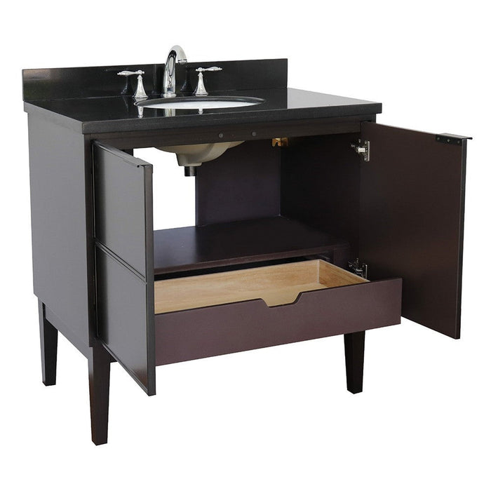 Bellaterra Home Cafe 37" 2-Door 1-Drawer Cappuccino Freestanding Vanity Set With Ceramic Undermount Oval Sink and Black Galaxy Top - Luxe Vanity & Tub