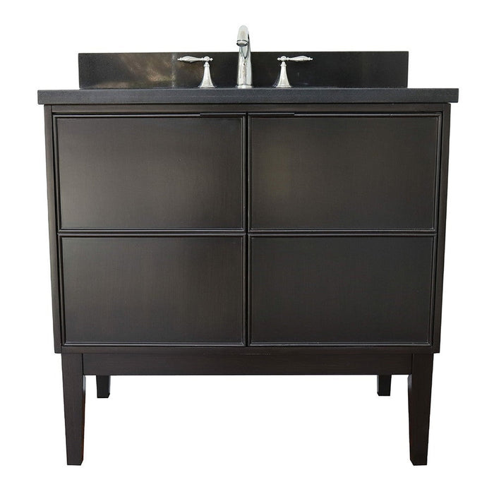 Bellaterra Home Cafe 37" 2-Door 1-Drawer Cappuccino Freestanding Vanity Set With Ceramic Undermount Oval Sink and Black Galaxy Top - Luxe Vanity & Tub