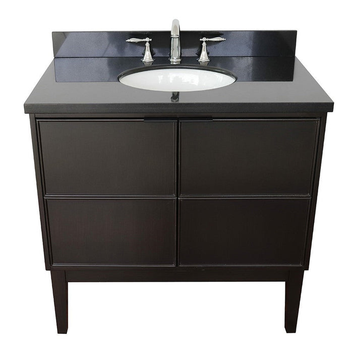 Bellaterra Home Cafe 37" 2-Door 1-Drawer Cappuccino Freestanding Vanity Set With Ceramic Undermount Oval Sink and Black Galaxy Top - Luxe Vanity & Tub