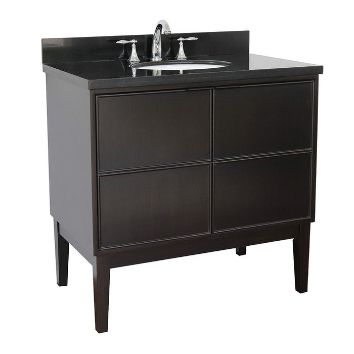 Bellaterra Home Cafe 37" 2-Door 1-Drawer Cappuccino Freestanding Vanity Set With Ceramic Undermount Oval Sink and Black Galaxy Top - Luxe Vanity & Tub