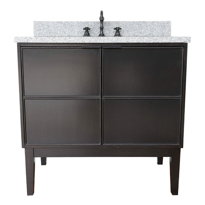 Bellaterra Home Cafe 37" 2-Door 1-Drawer Cappuccino Freestanding Vanity Set With Ceramic Undermount Oval Sink and Gray Granite Top - Luxe Vanity & Tub