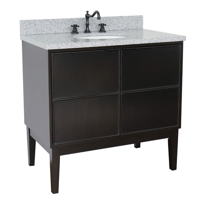 Bellaterra Home Cafe 37" 2-Door 1-Drawer Cappuccino Freestanding Vanity Set With Ceramic Undermount Oval Sink and Gray Granite Top - Luxe Vanity & Tub