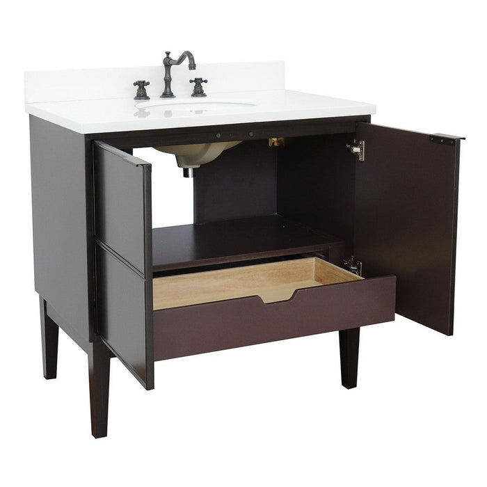 Bellaterra Home Cafe 37" 2-Door 1-Drawer Cappuccino Freestanding Vanity Set With Ceramic Undermount Oval Sink and White Quartz Top - Luxe Vanity & Tub