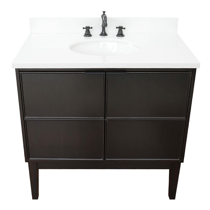 Bellaterra Home Cafe 37" 2-Door 1-Drawer Cappuccino Freestanding Vanity Set With Ceramic Undermount Oval Sink and White Quartz Top - Luxe Vanity & Tub