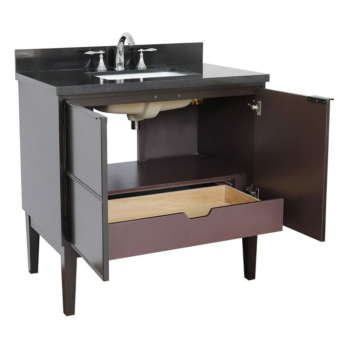 Bellaterra Home Cafe 37" 2-Door 1-Drawer Cappuccino Freestanding Vanity Set With Ceramic Undermount Rectangular Sink and Black Galaxy Top - Luxe Vanity & Tub