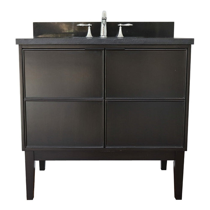 Bellaterra Home Cafe 37" 2-Door 1-Drawer Cappuccino Freestanding Vanity Set With Ceramic Undermount Rectangular Sink and Black Galaxy Top - Luxe Vanity & Tub