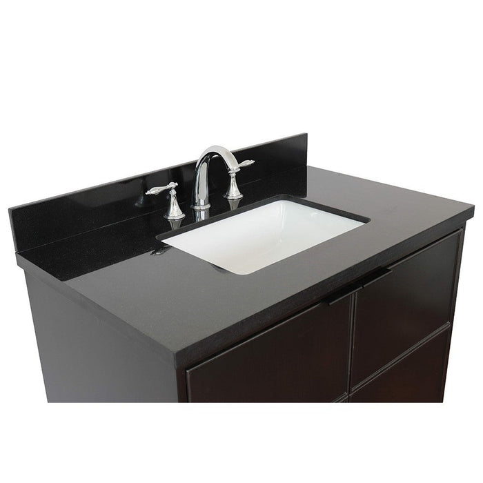 Bellaterra Home Cafe 37" 2-Door 1-Drawer Cappuccino Freestanding Vanity Set With Ceramic Undermount Rectangular Sink and Black Galaxy Top - Luxe Vanity & Tub