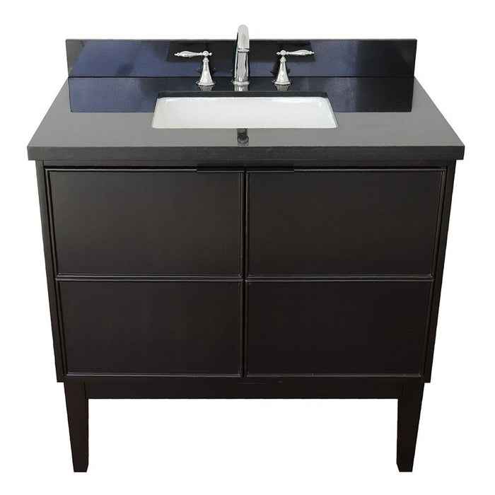 Bellaterra Home Cafe 37" 2-Door 1-Drawer Cappuccino Freestanding Vanity Set With Ceramic Undermount Rectangular Sink and Black Galaxy Top - Luxe Vanity & Tub