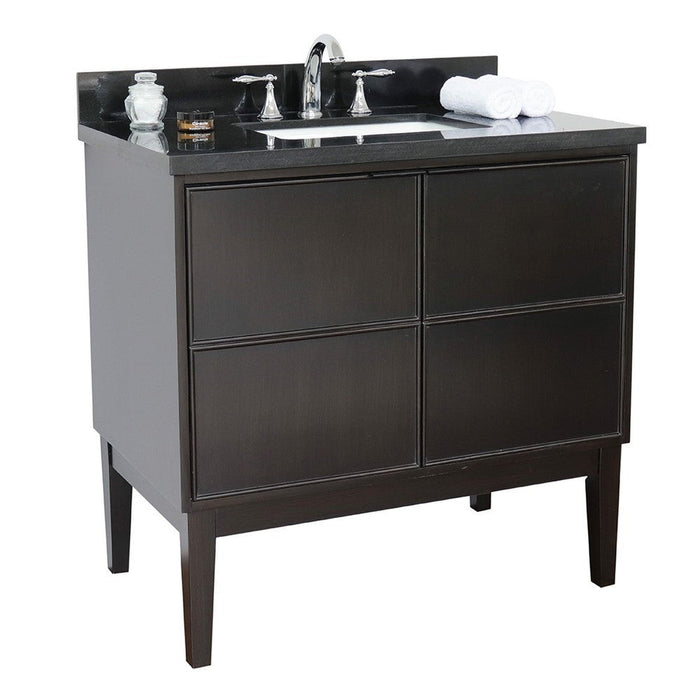 Bellaterra Home Cafe 37" 2-Door 1-Drawer Cappuccino Freestanding Vanity Set With Ceramic Undermount Rectangular Sink and Black Galaxy Top - Luxe Vanity & Tub