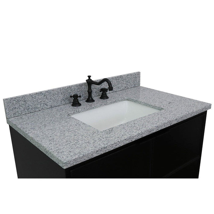 Bellaterra Home Cafe 37" 2-Door 1-Drawer Cappuccino Freestanding Vanity Set With Ceramic Undermount Rectangular Sink and Gray Granite Top - Luxe Vanity & Tub