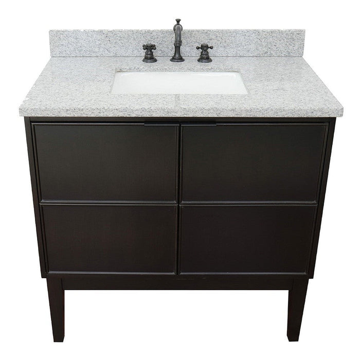 Bellaterra Home Cafe 37" 2-Door 1-Drawer Cappuccino Freestanding Vanity Set With Ceramic Undermount Rectangular Sink and Gray Granite Top - Luxe Vanity & Tub