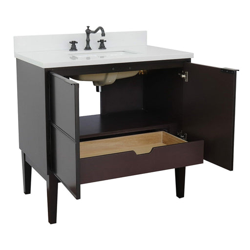 Bellaterra Home Cafe 37" 2-Door 1-Drawer Cappuccino Freestanding Vanity Set With Ceramic Undermount Rectangular Sink and White Quartz Top - Luxe Vanity & Tub