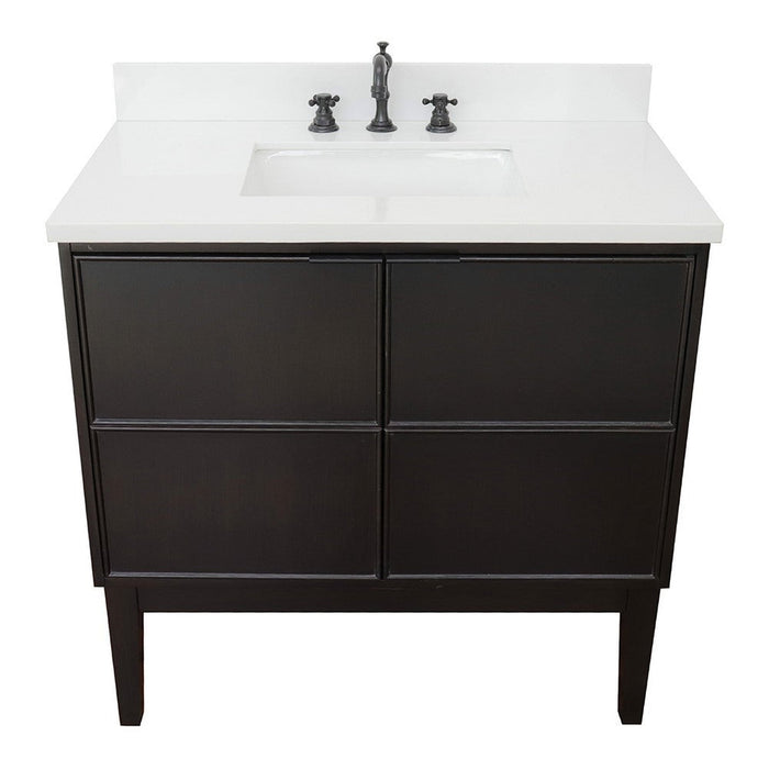 Bellaterra Home Cafe 37" 2-Door 1-Drawer Cappuccino Freestanding Vanity Set With Ceramic Undermount Rectangular Sink and White Quartz Top - Luxe Vanity & Tub