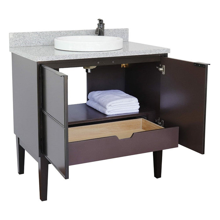 Bellaterra Home Cafe 37" 2-Door 1-Drawer Cappuccino Freestanding Vanity Set With Ceramic Vessel Sink and Gray Granite Top - Luxe Vanity & Tub