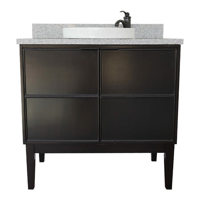 Bellaterra Home Cafe 37" 2-Door 1-Drawer Cappuccino Freestanding Vanity Set With Ceramic Vessel Sink and Gray Granite Top - Luxe Vanity & Tub