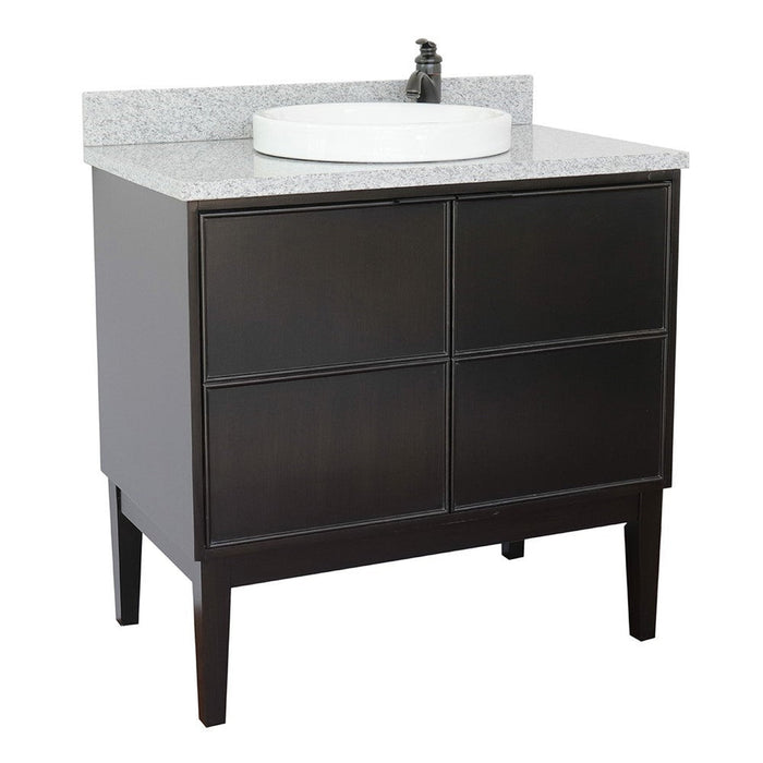 Bellaterra Home Cafe 37" 2-Door 1-Drawer Cappuccino Freestanding Vanity Set With Ceramic Vessel Sink and Gray Granite Top - Luxe Vanity & Tub