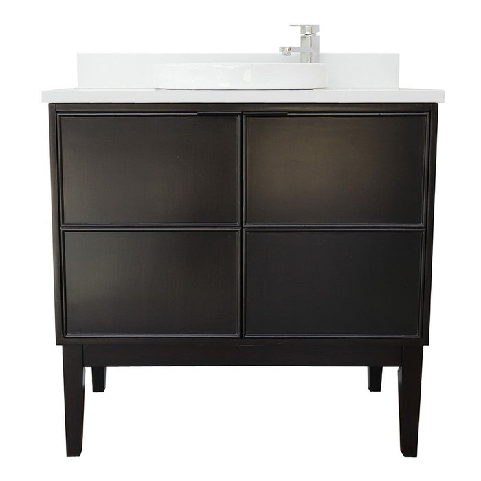 Bellaterra Home Cafe 37" 2-Door 1-Drawer Cappuccino Freestanding Vanity Set With Ceramic Vessel Sink and White Quartz Top - Luxe Vanity & Tub