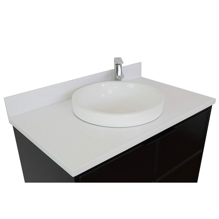 Bellaterra Home Cafe 37" 2-Door 1-Drawer Cappuccino Freestanding Vanity Set With Ceramic Vessel Sink and White Quartz Top - Luxe Vanity & Tub