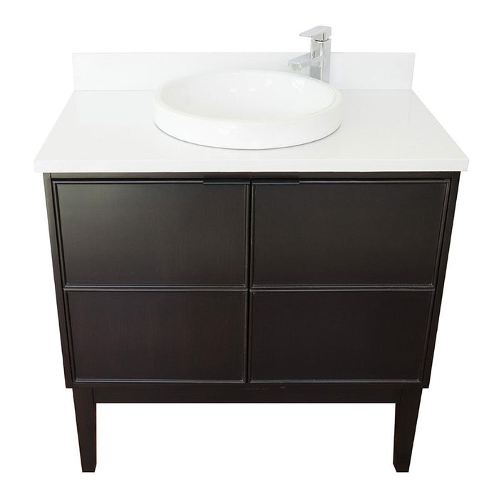 Bellaterra Home Cafe 37" 2-Door 1-Drawer Cappuccino Freestanding Vanity Set With Ceramic Vessel Sink and White Quartz Top - Luxe Vanity & Tub