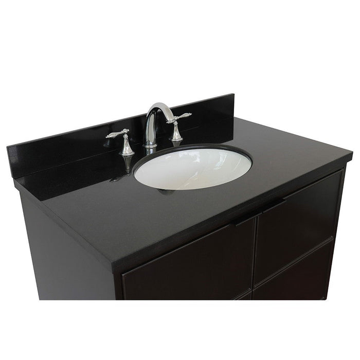 Bellaterra Home Cafe 37" 2-Door 1-Drawer Cappuccino Wall-Mount Vanity Set With Ceramic Undermount Oval Sink and Black Galaxy Top - Luxe Vanity & Tub