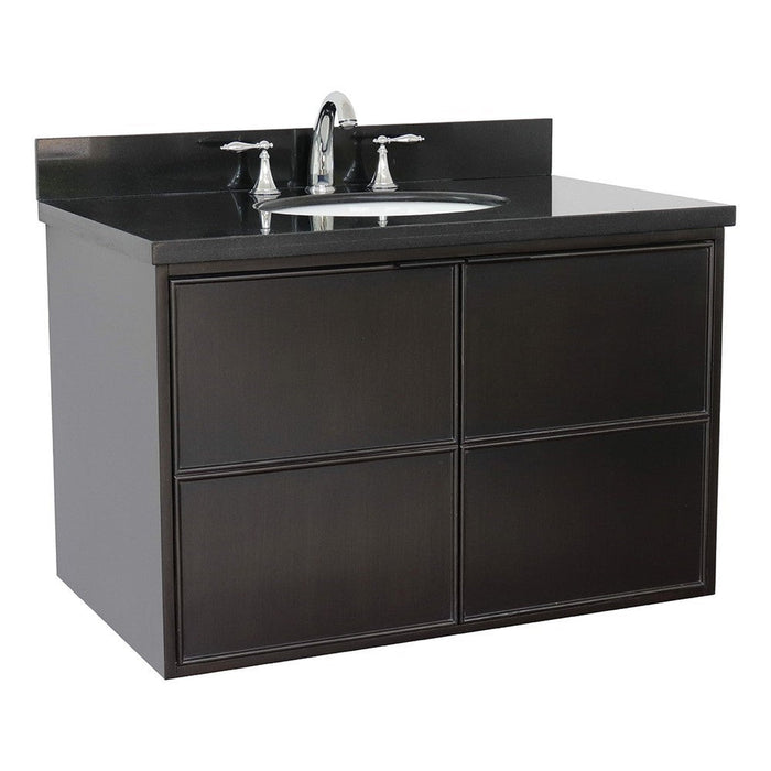 Bellaterra Home Cafe 37" 2-Door 1-Drawer Cappuccino Wall-Mount Vanity Set With Ceramic Undermount Oval Sink and Black Galaxy Top - Luxe Vanity & Tub