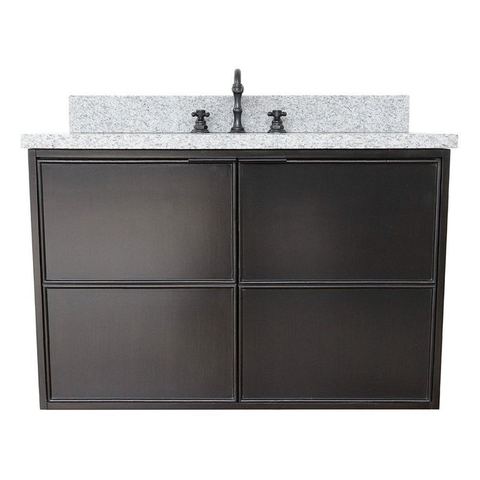 Bellaterra Home Cafe 37" 2-Door 1-Drawer Cappuccino Wall-Mount Vanity Set With Ceramic Undermount Oval Sink and Gray Granite Top - Luxe Vanity & Tub