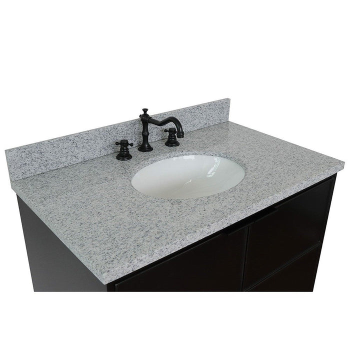 Bellaterra Home Cafe 37" 2-Door 1-Drawer Cappuccino Wall-Mount Vanity Set With Ceramic Undermount Oval Sink and Gray Granite Top - Luxe Vanity & Tub