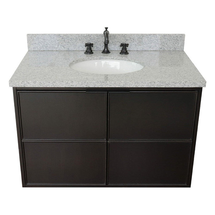 Bellaterra Home Cafe 37" 2-Door 1-Drawer Cappuccino Wall-Mount Vanity Set With Ceramic Undermount Oval Sink and Gray Granite Top - Luxe Vanity & Tub