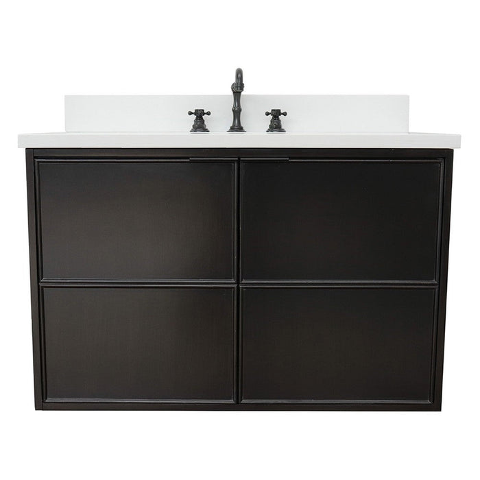 Bellaterra Home Cafe 37" 2-Door 1-Drawer Cappuccino Wall-Mount Vanity Set With Ceramic Undermount Oval Sink and White Quartz Top - Luxe Vanity & Tub