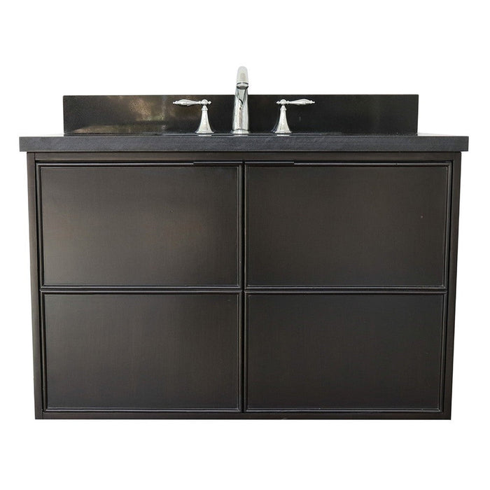 Bellaterra Home Cafe 37" 2-Door 1-Drawer Cappuccino Wall-Mount Vanity Set With Ceramic Undermount Rectangular Sink and Black Galaxy Top - Luxe Vanity & Tub