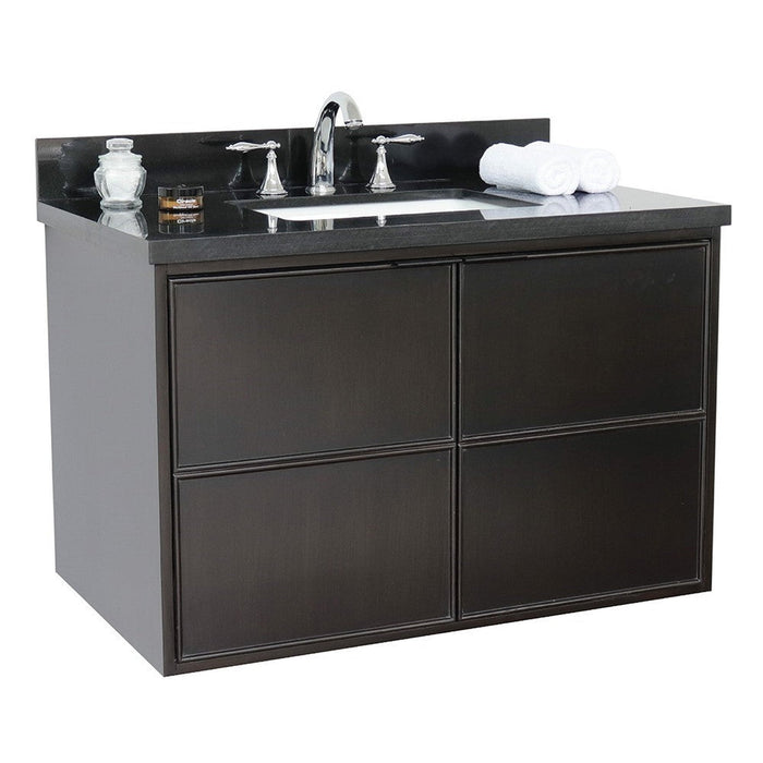 Bellaterra Home Cafe 37" 2-Door 1-Drawer Cappuccino Wall-Mount Vanity Set With Ceramic Undermount Rectangular Sink and Black Galaxy Top - Luxe Vanity & Tub