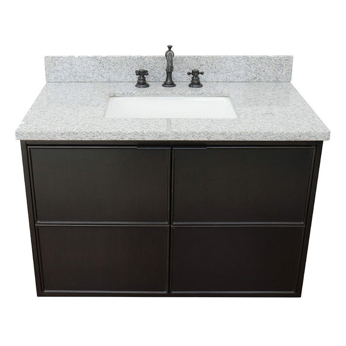 Bellaterra Home Cafe 37" 2-Door 1-Drawer Cappuccino Wall-Mount Vanity Set With Ceramic Undermount Rectangular Sink and Gray Granite Top - Luxe Vanity & Tub