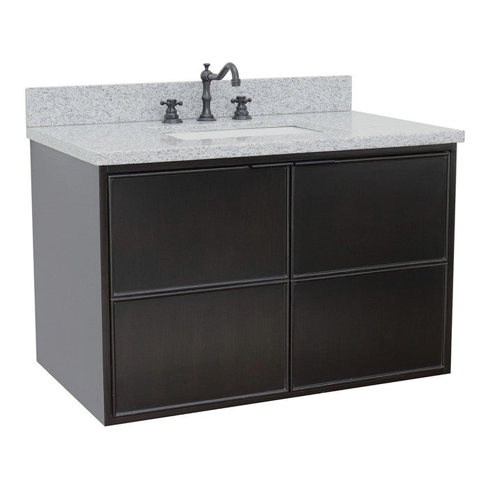 Bellaterra Home Cafe 37" 2-Door 1-Drawer Cappuccino Wall-Mount Vanity Set With Ceramic Undermount Rectangular Sink and Gray Granite Top - Luxe Vanity & Tub