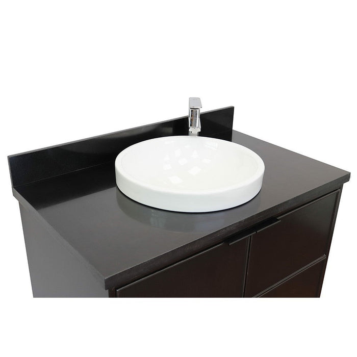 Bellaterra Home Cafe 37" 2-Door 1-Drawer Cappuccino Wall-Mount Vanity Set With Ceramic Vessel Sink and Black Galaxy Top - Luxe Vanity & Tub