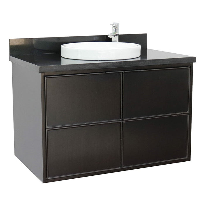 Bellaterra Home Cafe 37" 2-Door 1-Drawer Cappuccino Wall-Mount Vanity Set With Ceramic Vessel Sink and Black Galaxy Top - Luxe Vanity & Tub