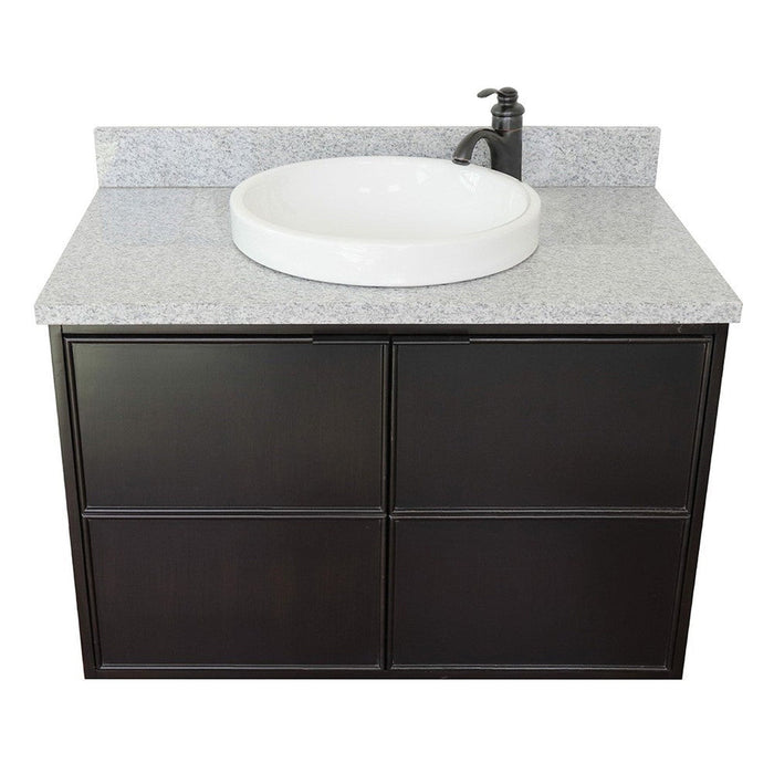 Bellaterra Home Cafe 37" 2-Door 1-Drawer Cappuccino Wall-Mount Vanity Set With Ceramic Vessel Sink and Gray Granite Top - Luxe Vanity & Tub