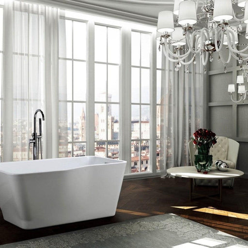 Bellaterra Home Florence 59" x 24" Glossy White Rectangle Acrylic Freestanding Soaking Bathtub