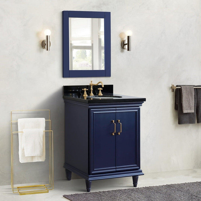 Bellaterra Home Forli 25" 2-Door 1-Drawer Blue Freestanding Vanity Set With Ceramic Undermount Oval Sink And Black Galaxy Granite Top