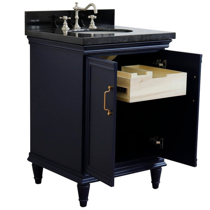 Bellaterra Home Forli 25" 2-Door 1-Drawer Blue Freestanding Vanity Set With Ceramic Undermount Oval Sink And Black Galaxy Granite Top - Luxe Vanity & Tub