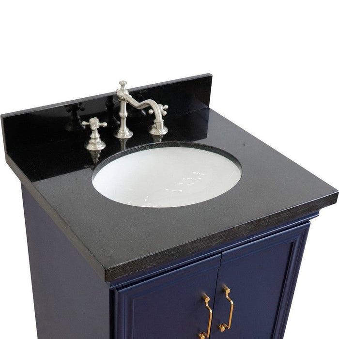 Bellaterra Home Forli 25" 2-Door 1-Drawer Blue Freestanding Vanity Set With Ceramic Undermount Oval Sink And Black Galaxy Granite Top - Luxe Vanity & Tub